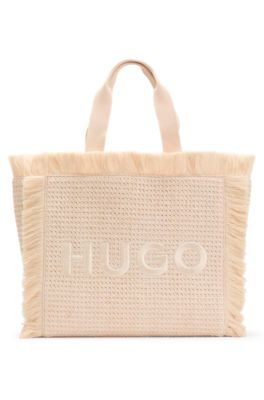 ★Fabricology★ Raffine Shoulder Bag_2color HUGO - Logo-embroidered raffia-effect tote bag with fringe