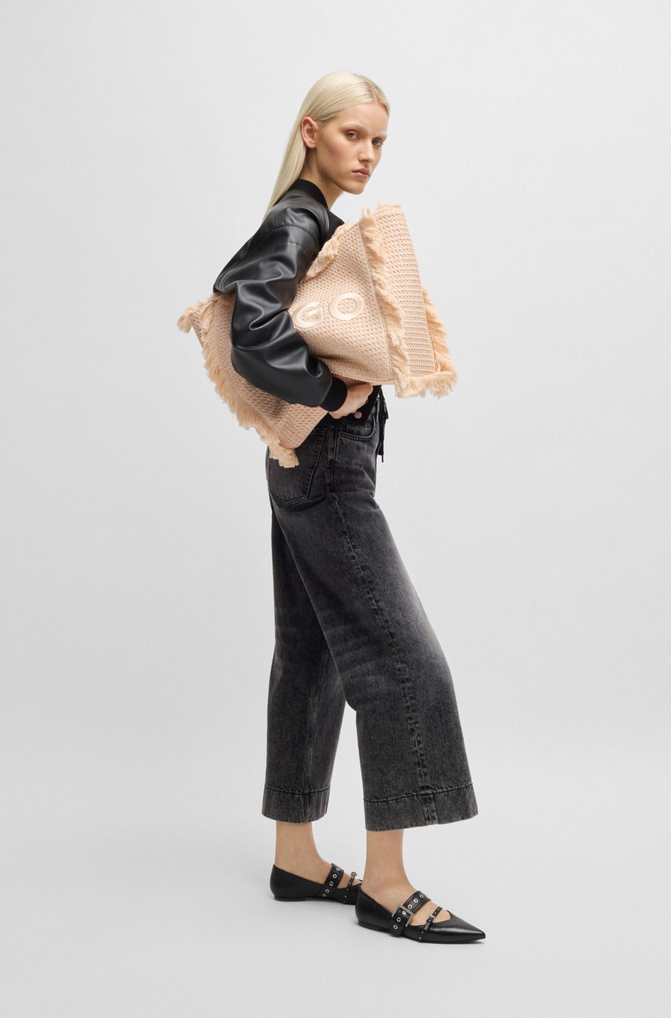 ★Fabricology★ Raffine Shoulder Bag_2color Metallic Raffia Crochet Tote Bag | Fringed Beach Woven
