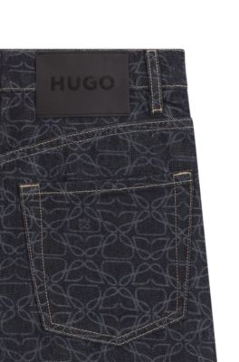 Jeans de pernera superancha en denim con monograma estampado a l&aacute;ser, Azul oscuro