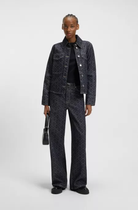 Super-wide-leg jeans in geometric-print denim