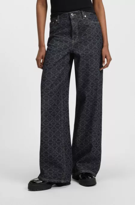 Super-wide-leg jeans in geometric-print denim