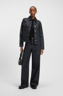 Cazadora de denim r&iacute;gido con monograma estampado a l&aacute;ser, Azul oscuro