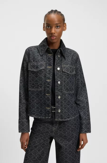 Geometric-print jacket in rigid denim