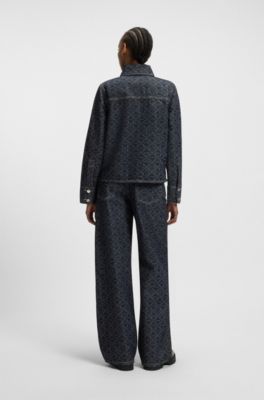 Cazadora de denim r&iacute;gido con monograma estampado a l&aacute;ser, Azul oscuro