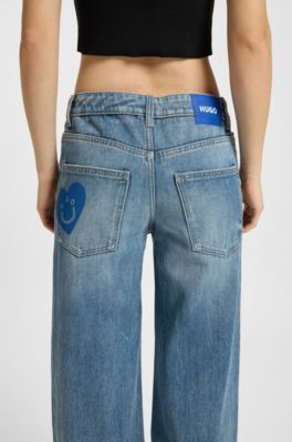 Blue baggy-fit jeans in rigid denim, Blue