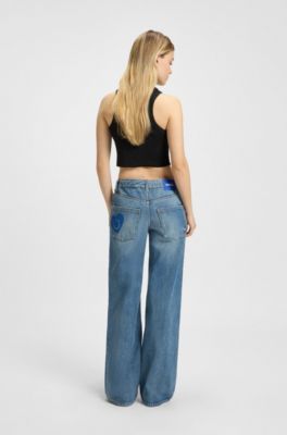 Jeans baggy fit de denim r&iacute;gido azul, Azul