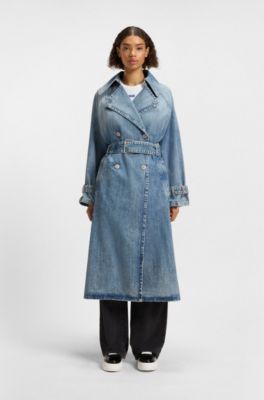 Gabardina larga en denim azul, Azul