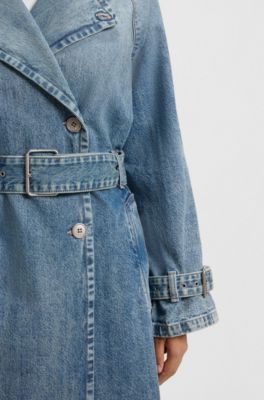 Gabardina larga en denim azul, Azul