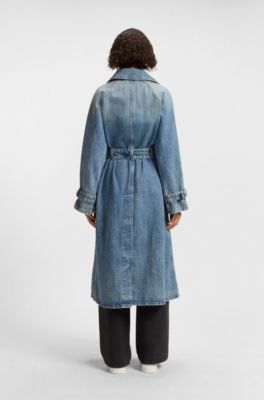 Gabardina larga en denim azul, Azul
