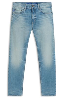 Green-cast slim-fit jeans in stretch denim, Blue
