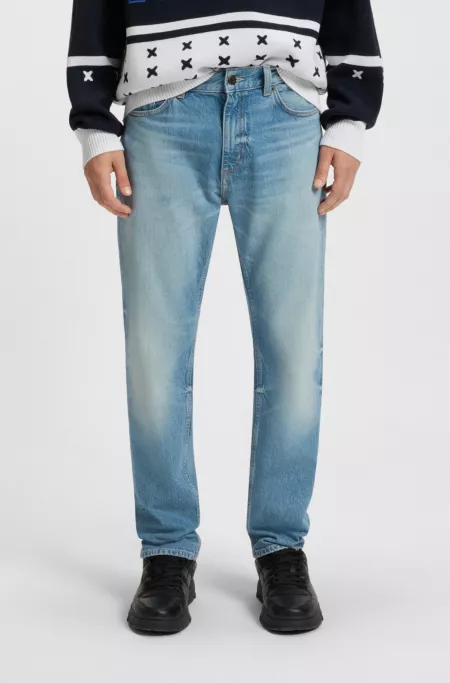 Green-cast slim-fit jeans in stretch denim