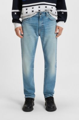 Green-cast slim-fit jeans in stretch denim, Blue