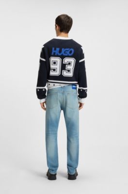 Green-cast slim-fit jeans in stretch denim, Blue