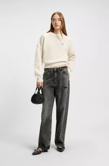 Distressed relaxed-fit jeans in rigid denim