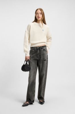 Jeans relaxed fit en denim r&iacute;gido desgastado, Gris oscuro