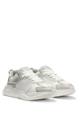 HUGO - Mesh-detail trainers with rear pull loop - White image.