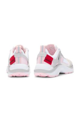 Running-inspired trainers with mesh and suede, White