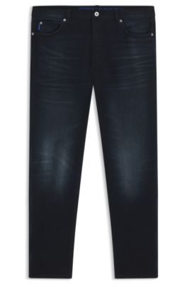 Jeans tapered fit de denim el&aacute;stico azul-negro, Azul oscuro