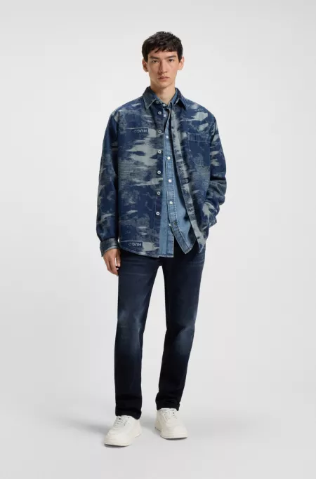 Blue-black tapered-fit jeans in stretch denim