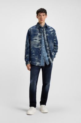 Jean Tapered en denim stretch bleu-noir, Bleu fonc&eacute;