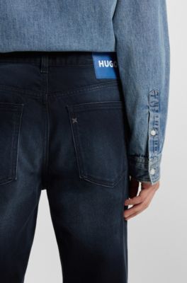 Blue-black tapered-fit jeans in stretch denim, Dark Blue