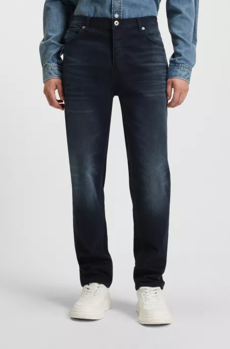 Blue-black tapered-fit jeans in stretch denim