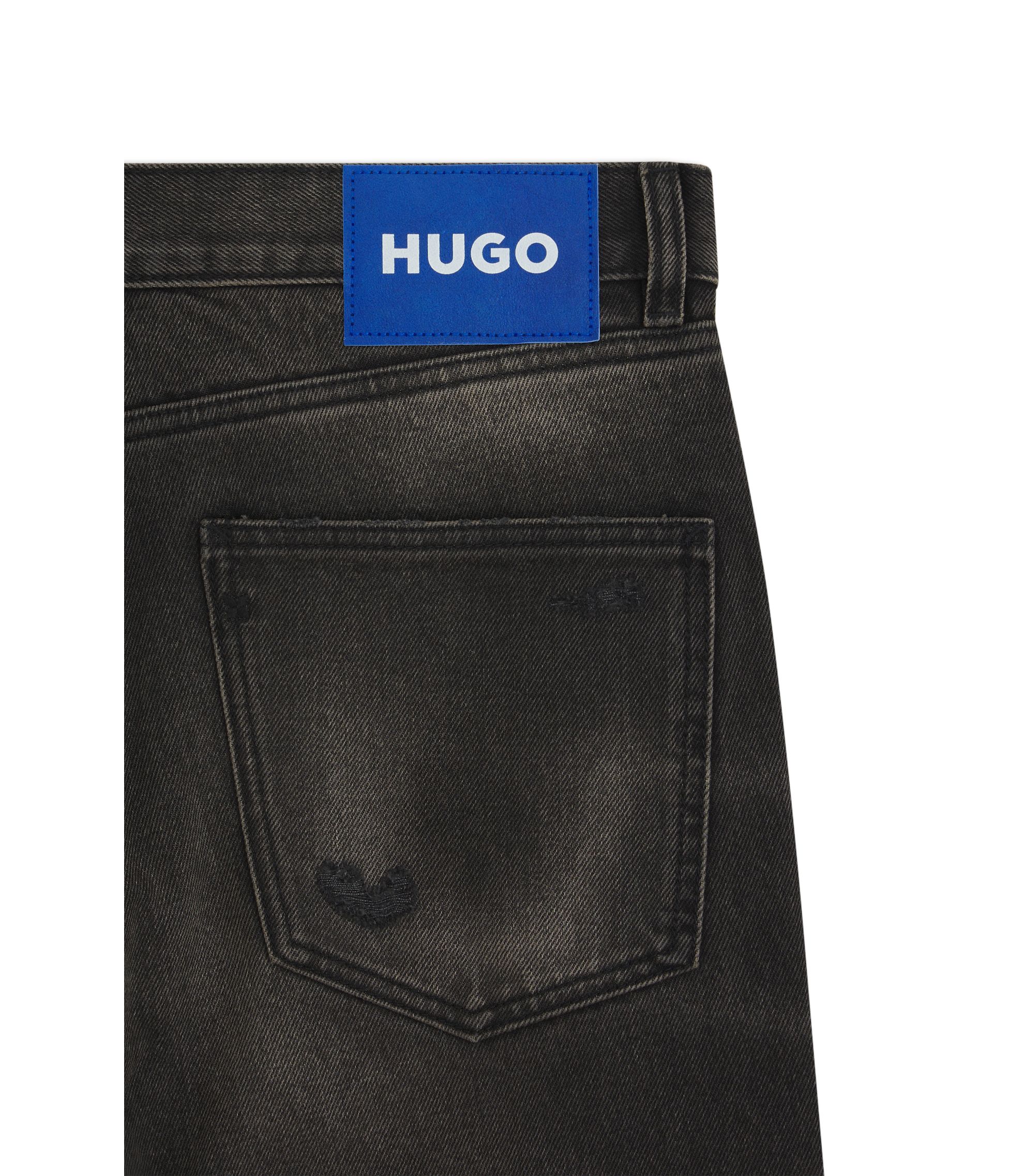 HUGO - Grey regular-fit jeans in distressed denim - Dark Grey
