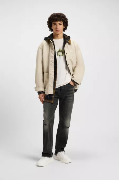 Grey regular-fit jeans in distressed denim