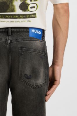 Vaqueros regular fit en denim desgastado gris, Gris oscuro