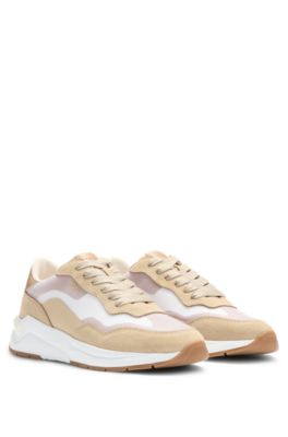 BOSS - Running-inspired trainers with suede and mesh - Beige