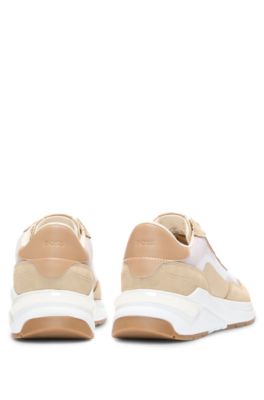 Running-inspired trainers with suede and mesh, Beige