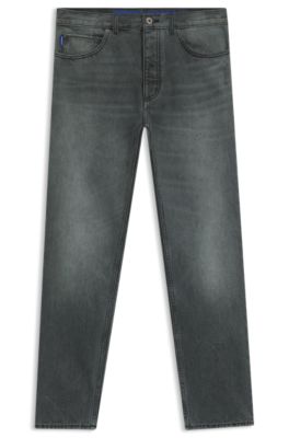 Grey regular-fit jeans in rigid denim, Dark Grey