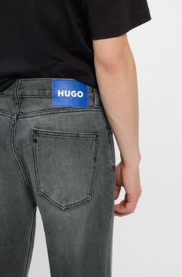Grey regular-fit jeans in rigid denim, Dark Grey