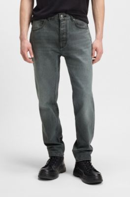 Grey regular-fit jeans in rigid denim, Dark Grey
