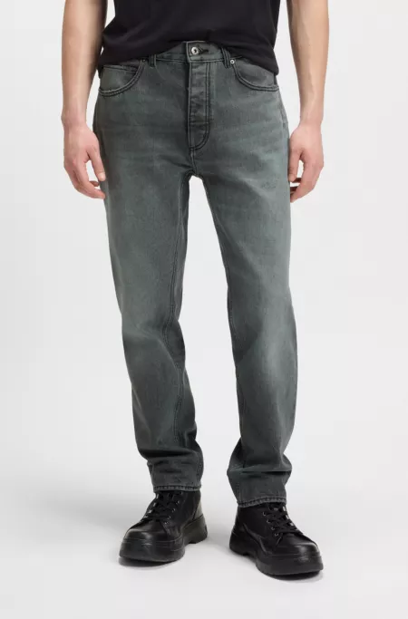 Grey regular-fit jeans in rigid denim