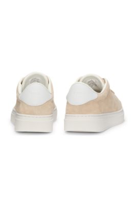 Deportivas de ante con tal&oacute;n de piel, Beige