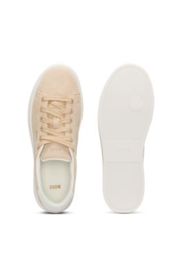 Deportivas de ante con tal&oacute;n de piel, Beige