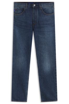 Blue regular-fit jeans in rigid denim, Dark Blue