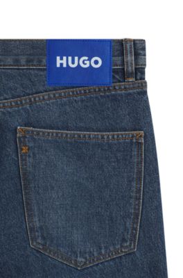 Blue regular-fit jeans in rigid denim, Dark Blue