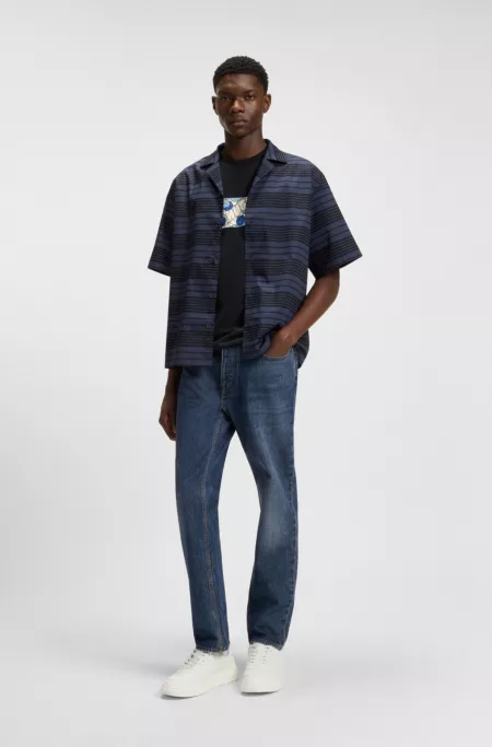 Blue regular-fit jeans in rigid denim