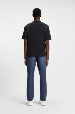 Blue regular-fit jeans in rigid denim, Dark Blue