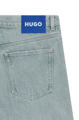Jean Baggy en denim rigide bleu clair, Vert
