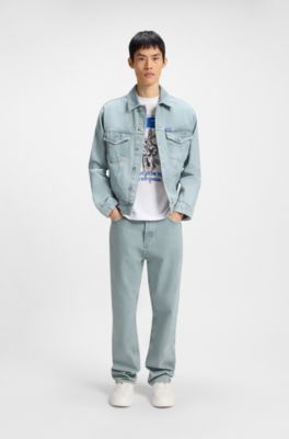 Blue baggy-fit jeans in rigid denim, Green