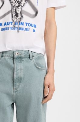 Blue baggy-fit jeans in rigid denim, Green