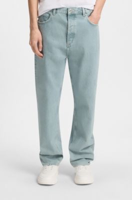 Jean Baggy en denim rigide bleu clair, Vert