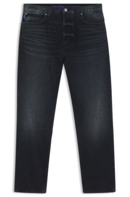 Blue-black baggy-fit jeans in rigid denim, Dark Blue