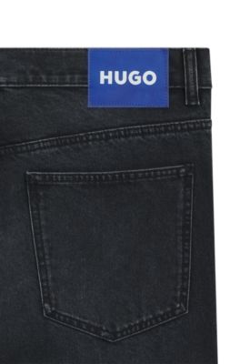 Blue-black baggy-fit jeans in rigid denim, Dark Blue
