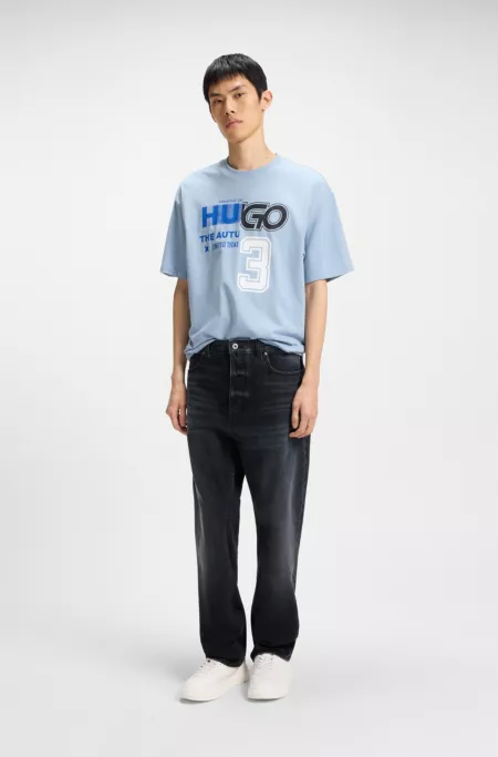 Blue-black baggy-fit jeans in rigid denim