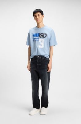 Blue-black baggy-fit jeans in rigid denim, Dark Blue