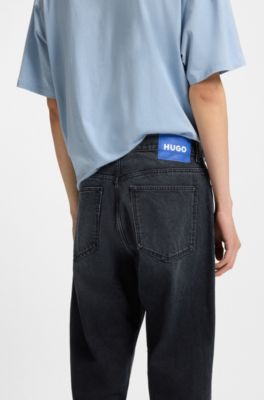Blue-black baggy-fit jeans in rigid denim, Dark Blue
